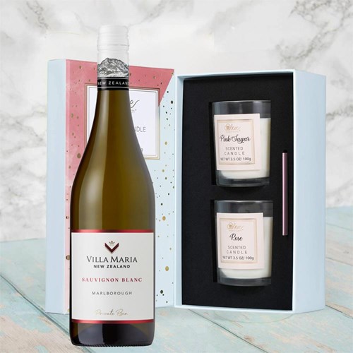 Villa Maria Private Bin Sauvignon Blanc 75cl White Wine With Love Body & Earth 2 Scented Candle Gift Box